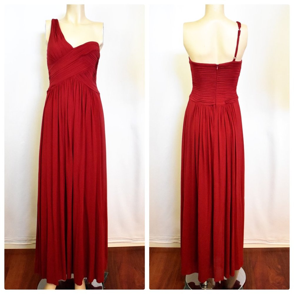 BCBGMaxAzria One Shoulder Red Long Gown